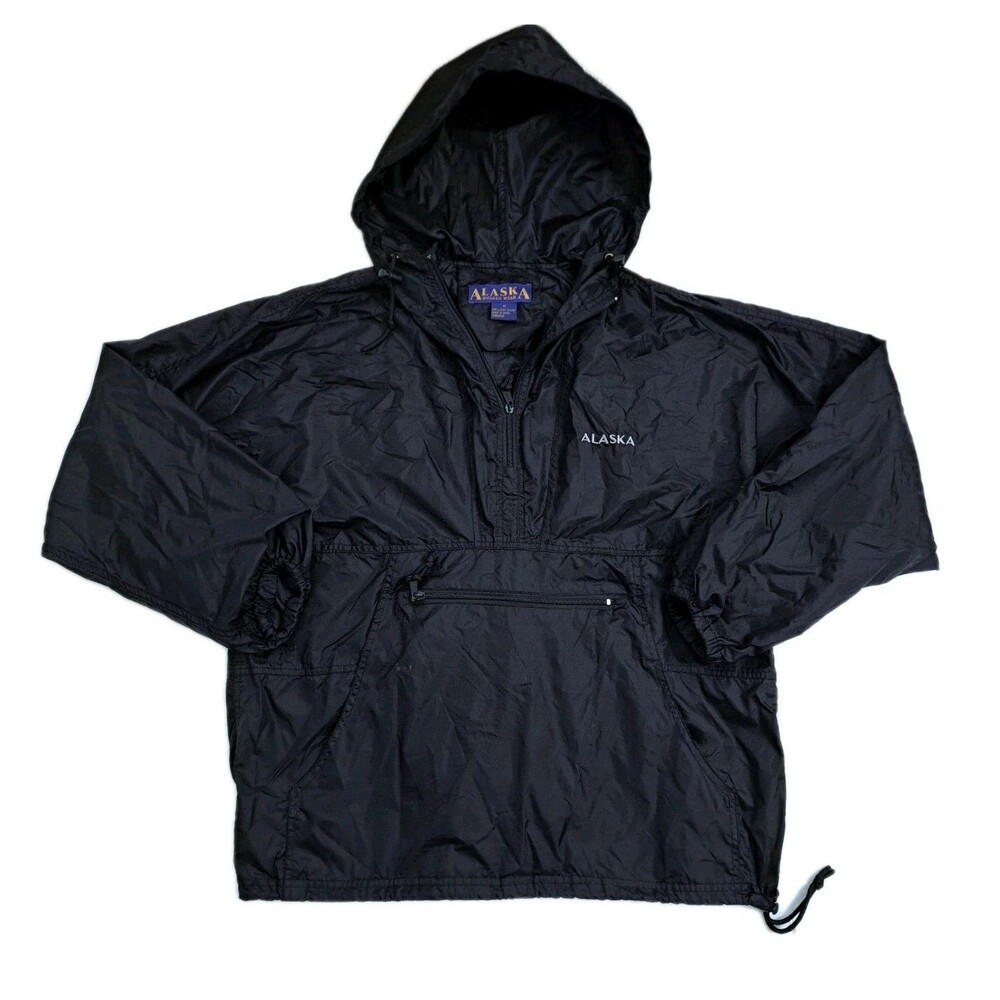 Alaska Rugged Wear Men's Medium Packable Rain Jacket Nylon Black Hike Trail